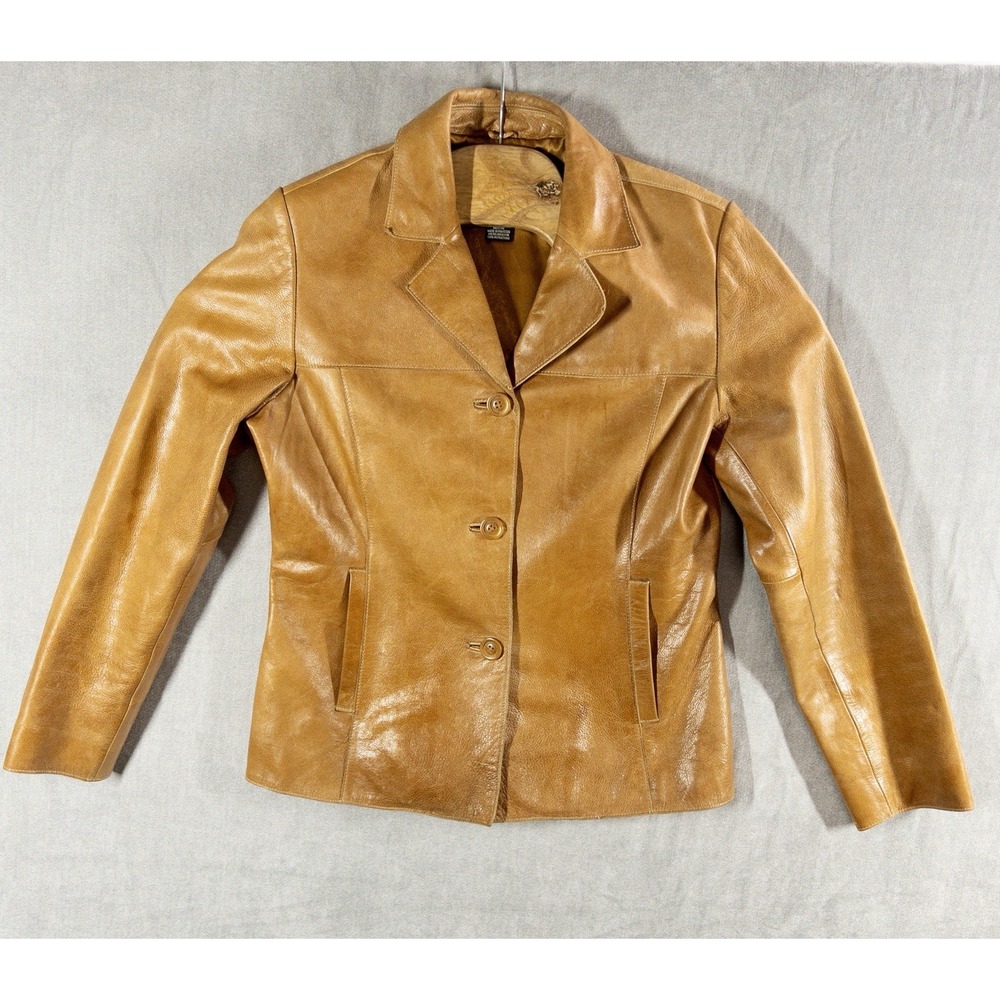Vtg Mossimo 100% Leather Womens Brown Honey Jacket Size Medium